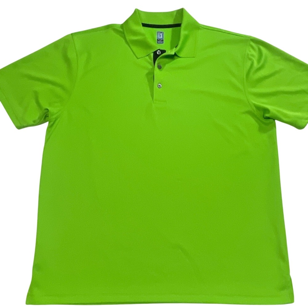 PGA Tour Mens XL Golf‎ Polo Shirt Lime Green Short Sleeve Performance Textured